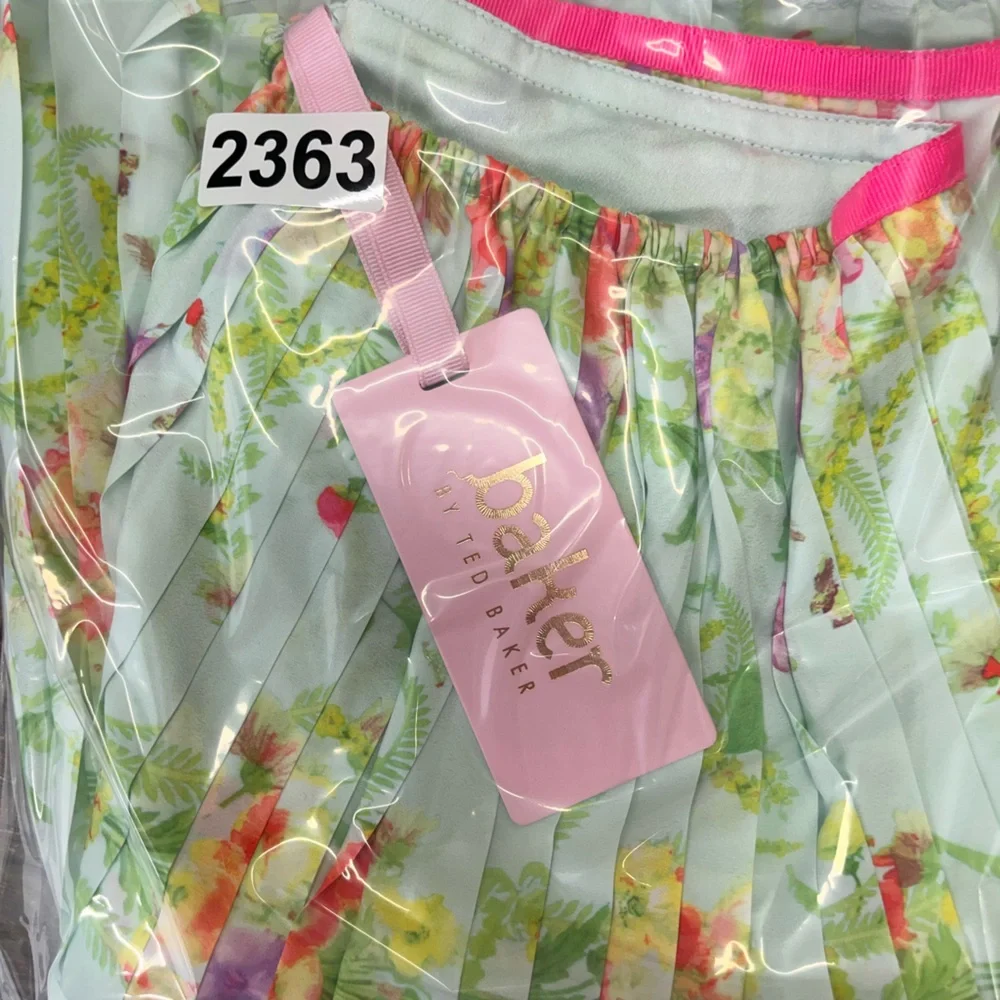 Baker By Ted Baker Kids Girls Floral Mint‎ Accordion Pleated Skirt Size 14 NWT